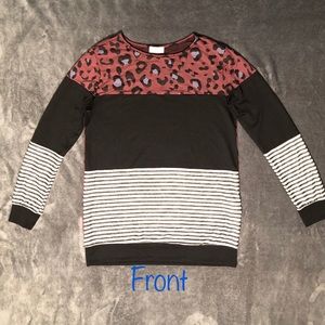 Animal print color block long sleeve top